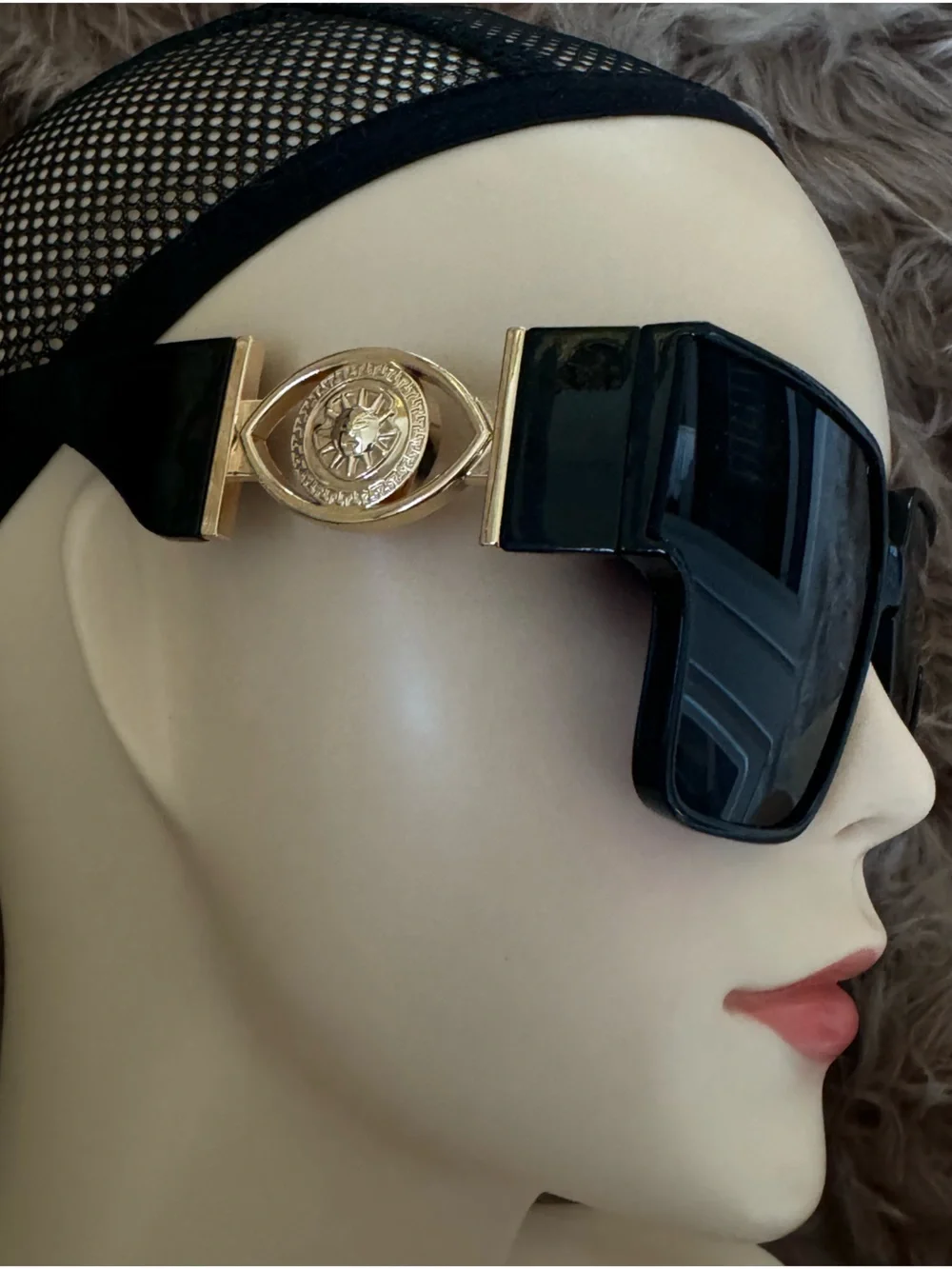 Futuristic sunglasses oversized celestial with gold sun on sides